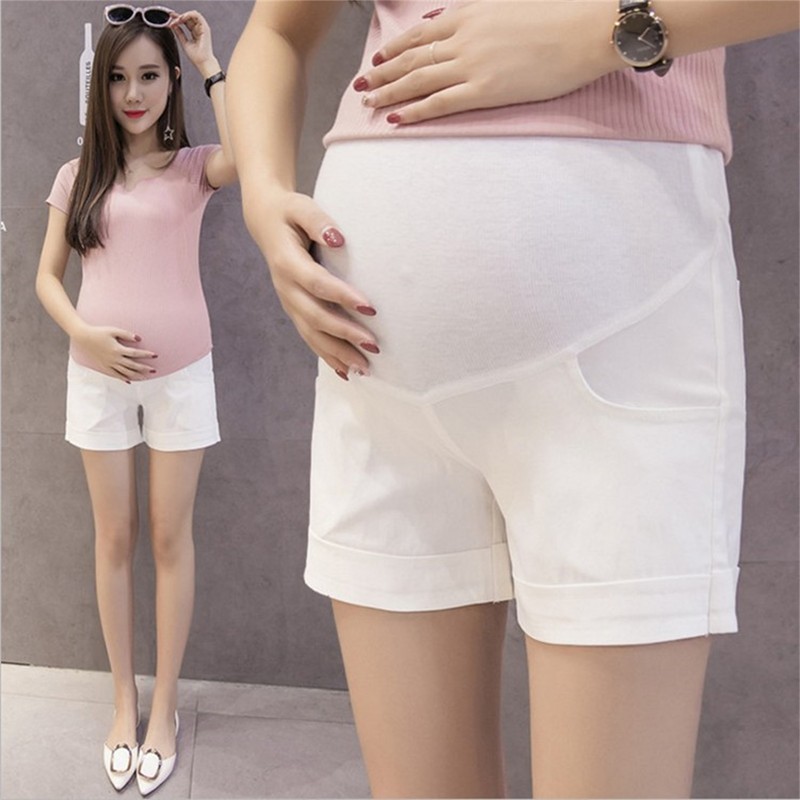 Maternity Summer Shorts High Waist Elastic Cotton Breathable Pregnancy Belly