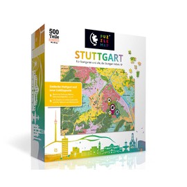 PuzzleMap Stuttgart Puzzle City Map XXL 500 Pieces with Booklet & Folding Map 68 x 48 cm Motif Size Travel Guide Gift Souvenir