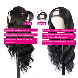 V Part Wig Body Wave Black Wigs Upgrade U Part Half Wigs for Black Women, 24inch Synthetic Glueless V Part Wig No Leave Out Clip in Extensions Thin Part Wig V Shape Wig Beginner Friendly(1B#)