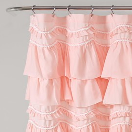 Lush Decor Kemmy Ruffled Shower Curtain, Single, 72" W x 72" L, Peachy Pink - Bathroom Curtain - Fabric Shower Curtains for Bathroom - Coquette Decor