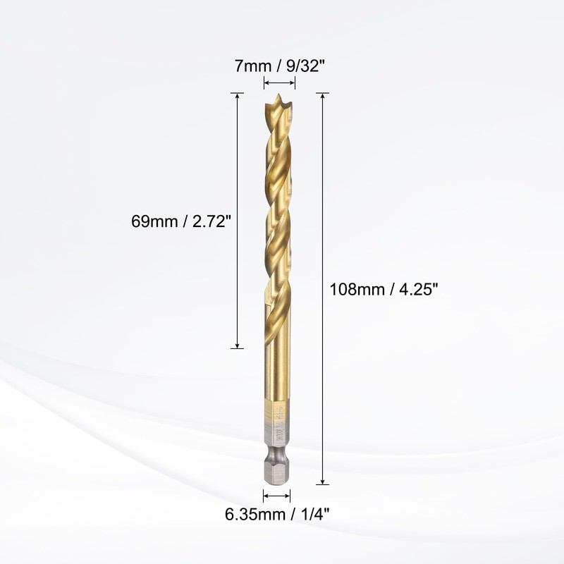 sourcing map Brad Point Drill Bits 7mm(9/32) Dia 1/4" Hex