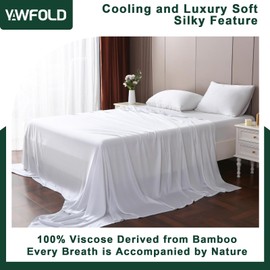 Yawfold Cooling Sheets King Size with Elastic Corner Straps, Breathable Silky Soft Sheets 4 Pcs Set, 100% Viscose Dereived from Bamboo - Oeko-Tex Certified - 16 Inch Pockets