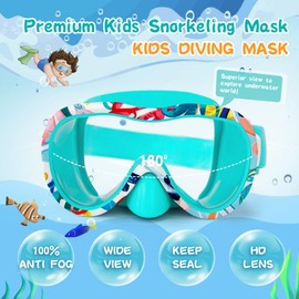 Kids Swim Goggles with Nose Cover, 180° Panoramic Snorkel Mask with Anti-Fog & Anti-Leak Design, Comfort Fabric Strap UV Protection Lens for Boys Girls Ages 3-15
