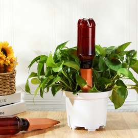 SiliFine 6 Sets Plant Watering Devices Include Terracotta Self Watering Spikes and 26 oz Plastic Bottles Slow Release Vacation Insert Automatic Plant Watered Device