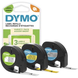 Dymo S0721660 LetraTag Plastic Label Tape, 12 mm, 4 Metre Roll, Black on White