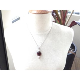 Handmade necklace with flat dark brown lampwork glass beads and silver-plated brass, vintage style, made in France