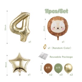 Jungle Safari Birthday Decoration Lion Balloons, Number 4 Animals Party Birthday Supplie for Baby Four Years Old Party Decorations (Number 4)