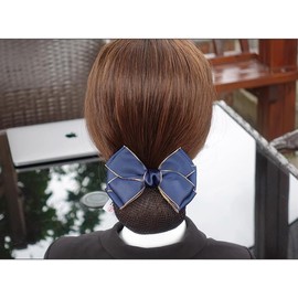 Bowknot Hair Net Barrette Fine Mesh Bun Cover Bow Hair Clip Barrette With Net Headdress for Women (Blue, One size)