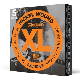 D'Addario XL Nickel Electric Guitar Strings Set 10-46 5 Pack Multi Color