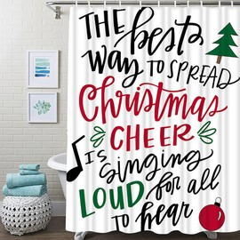 Svnthqp Christmas Quote Shower Curtain Set Spread Christmas Cheer Elf Buddy Sing Movie Phrase Bathroom Curtains Polyester Fabric Waterproof Bath Curtains Decor 72" W x 72" L with Hooks