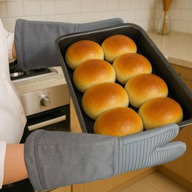 Hot Pads Oven Mitts Heat Resistant to 500°F Waterproof and Non-Slip, Stain and Odor Resistant, Easy to Clean, Soft Lining, Hanging Loop for Storage(Silicone Gray Hot Pads)