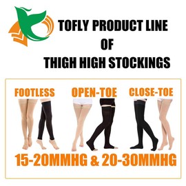 TOFLY® Thigh High Compression Stockings for Women & Men, Closed Toe, Opaque, Firm Support 20-30mmHg Graduated Compression with Silicone Band - Varicose Veins, Swelling, Edema, DVT, Beige L