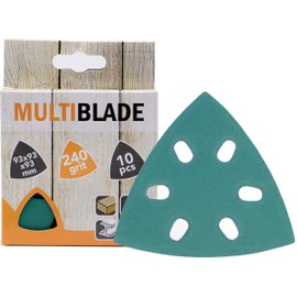 Multiblade Professional Velcro Sanding Sheet 93 x 93 x 93 mm, Pack of 10, Grain 320, 6 Holes, for Wood and Metal, Professional Quality, for Delta Sanders, Sanding Pads