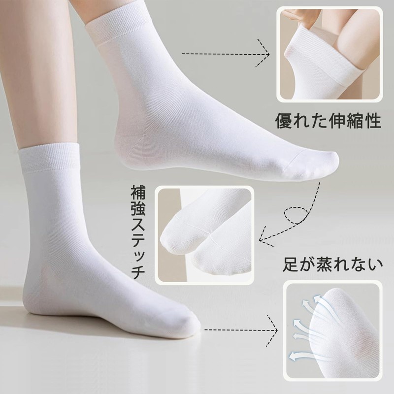 MOSOTECH Women's Socks, Set of 5, White Combed Cotton, Cute,