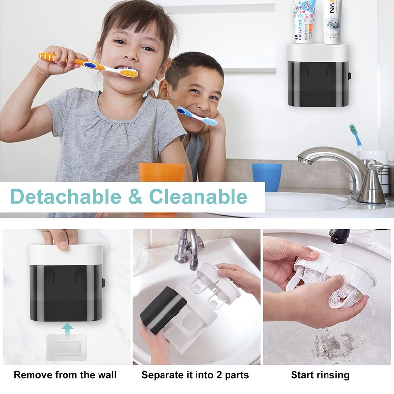 GFWARE Toothbrush Holder Toothpaste Dispenser Wall Mounted with Cover, 4