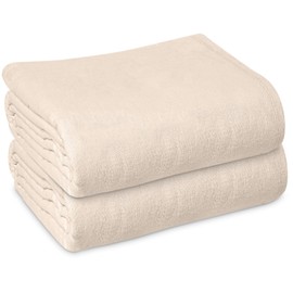 Linteum Textile Cotton Blended Hospital Patient Bath Blanket, Bed Bath Sheet, Twin Blanket Lightweight Thermal Utility Blankets (2-Pack, 70x90 in, 1.4 lb.) Unbleached