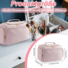 Reise Kulturbeutel Große Weit Offene Reise Kosmetiktasche mit 4 Fächern Damen Tragbare Make Up Tasche mit Griff Waschtasche Organizer für Make up, Zubehör, Alltag, Duschgel, Toilettenartikel