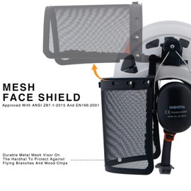 UNINOVA Forestry Chainsaw Arborist Helmet with Mesh Face Shield and Ear Muffs Hearing Protection,Logging Trimming Mowing Climbing Tree Garden Work OSHA Safety Hard Hat Helmet(A92 White+Earmuff+Shield)