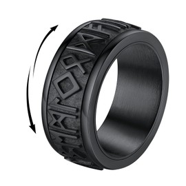 Black Viking Rune Spinner Rings Size 10 Mens Stainless Steel Anxiety Stress Relief Band Ring Nordic Pagan Amulet Jewelry