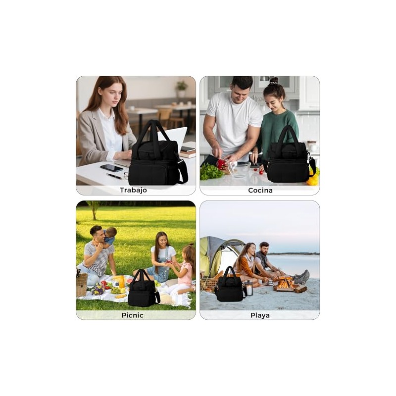Lonchera Térmica con Doble Compartimento para Hombre Mujer, Bolsa de