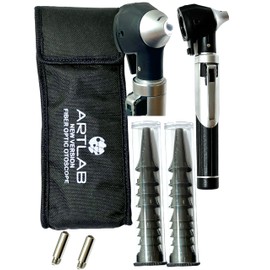 Compact Pocket Size Mini Otoscope with 2 Specula Tip Tubes, Extra Bulb, & Storage Pouch - Artlab (Black)
