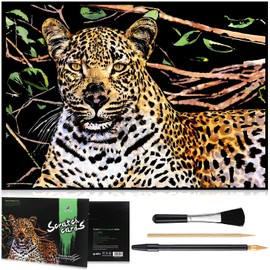NAIHEY Scratch Art Rainbow Painting Paper - Cheetah Animal 16 x 11.2 inch, DIY Crafts Womens Hobbies Engraving Art for Adult Scratchboard Sketch Pads Birthday Gift