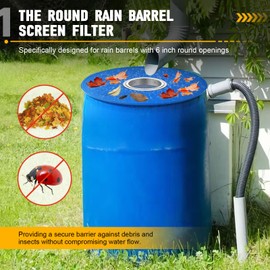 Rain Barrel Screen Filter 6 inch, Rain Barrel Cover Vent for Rain Water Collection Barrel Diverter System, Mesh Screen Vent Cover Keep Mosquitos and Debris Out of Rain Barrel, 1 Pcs