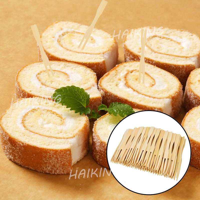 Bamboo Forks, 100 Pcs Disposable Food Dessert Two Prongs Mini
