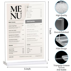 Acrylic Sign Holder, 3 pack 5x7" Clear Double Sided Menu Sign Holder, Paper Holder, Vertical Poster Ad Picture Frame for Office,Catering ,Exhibition Event, Store Show Fair, School