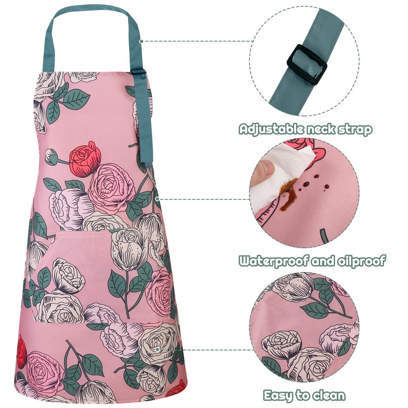 Candcamp 3 Pack Aprons for Women, Large Size Rose Adjustable