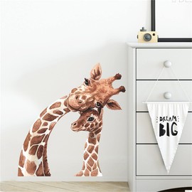 ROFARSO Lifelike Cute Lovely Mother and Little Giraffe Animal Wall Sticker Removable Wall Decal Peel and Stick Wall Art Decoration Home Decor for Nursery Kid Baby Bedroom Living Room Playing Room