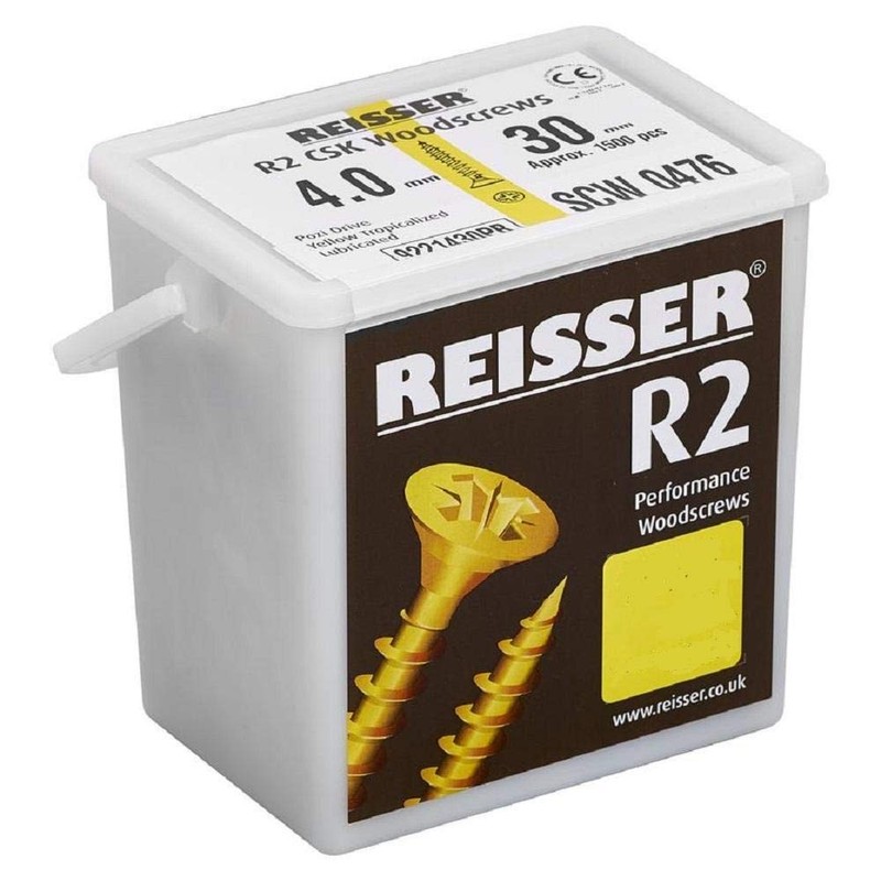Reisser 9221580PB R2 Pozi Yellow Coated Woodscrew 400-Pieces in Tub