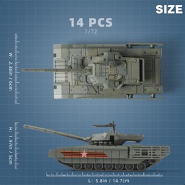 SEBUNAS T14 Militärpanzer im Maßstab 1/72, Schnellbaumodell, russisches Fahrzeug, T14 Kampfpanzer, Baumodell, Geschenk (14 Stück)