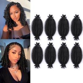 Marley Twist Braiding Hair 8 Inch, Springy Afro Twist Hair Natural Black Mini Twist Hair Spring Twist Hair 8 Packs Soft Locs Kinky Twist Hair Extensions for Black Women (8 Inch,8Pack,1B)