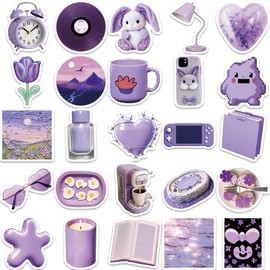 Yoksas 56Pcs Kawaii Purple Stickers - Vinyl Waterproof Aesthetics Cute Girls Decal for Water Bottles,Scrapbook,Laptops,Tumbler,Phone,Luggage