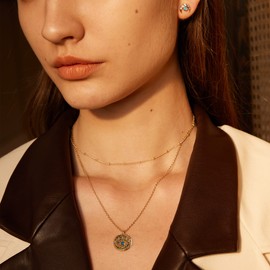 Valloey Rover Gold Evil Eye Necklace for Women 14K Gold Plated Dainty Evil Eye Coin Hamsa Necklaces Cubic Zirconia Jewelry Gift