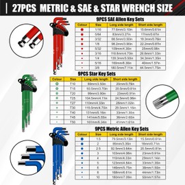 C&T 27-Piece Allen Wrenches Sets, Allen Key Set, SAE(1/16"-3/8"), Metric(1.5-10mm), TORX(T10-T50), Metric & SAE Ball End & T-Handle, CR-V, for Bike, Motorcycle, Furniture Repair