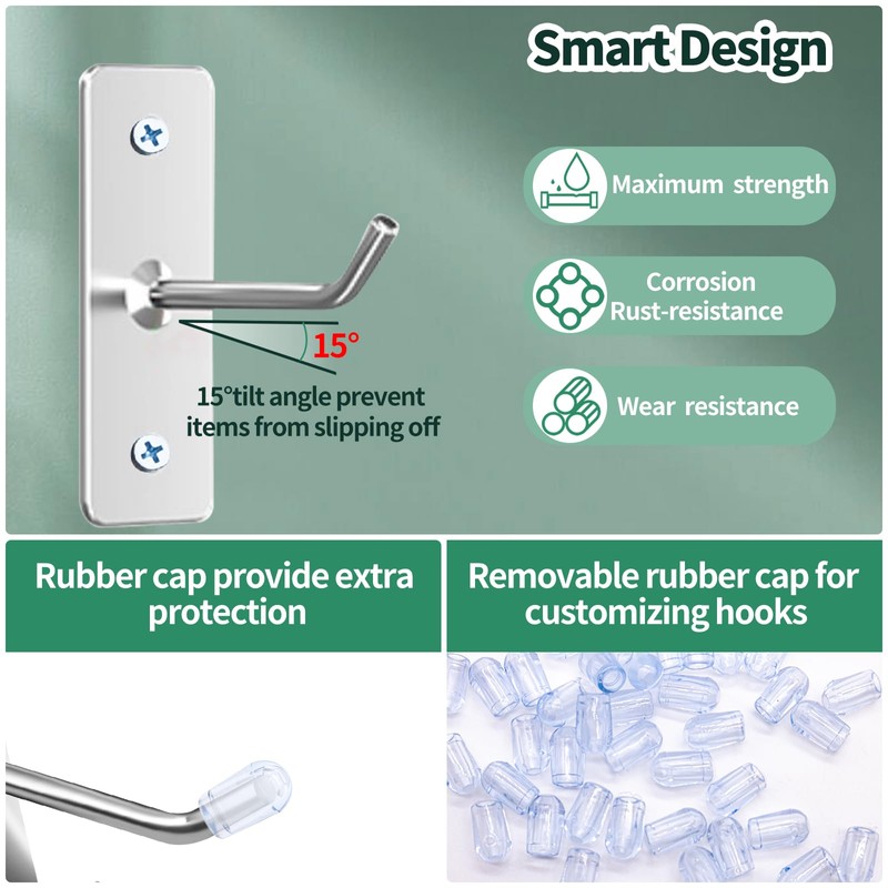 Yauhar 40 Pcs 2"/5CM Stainless Steel Wall Mounted Hooks with