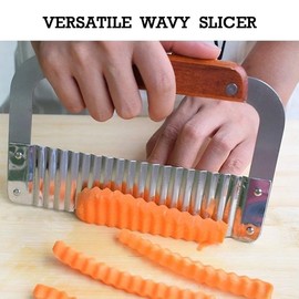 Soliee Crinkle Chopper (2 pcs), Wavy Potato Soap Cutter Tool, French Fries Cutter, Stainless Steel Blade Wood, Handle Serrated, Chopping Knife