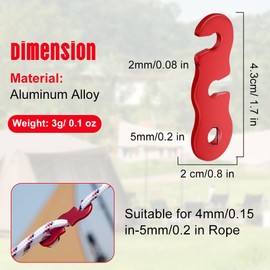 HOTUT Guyline Cord Adjuster, 16 Pcs Aluminum Rope Tensioner Cord Adjuster Wind Rope Buckle, Guy Rope Tensioners for Outdoor Activity, Tent Rope Adjuster for Hiking Camping Tent Accessory, Red