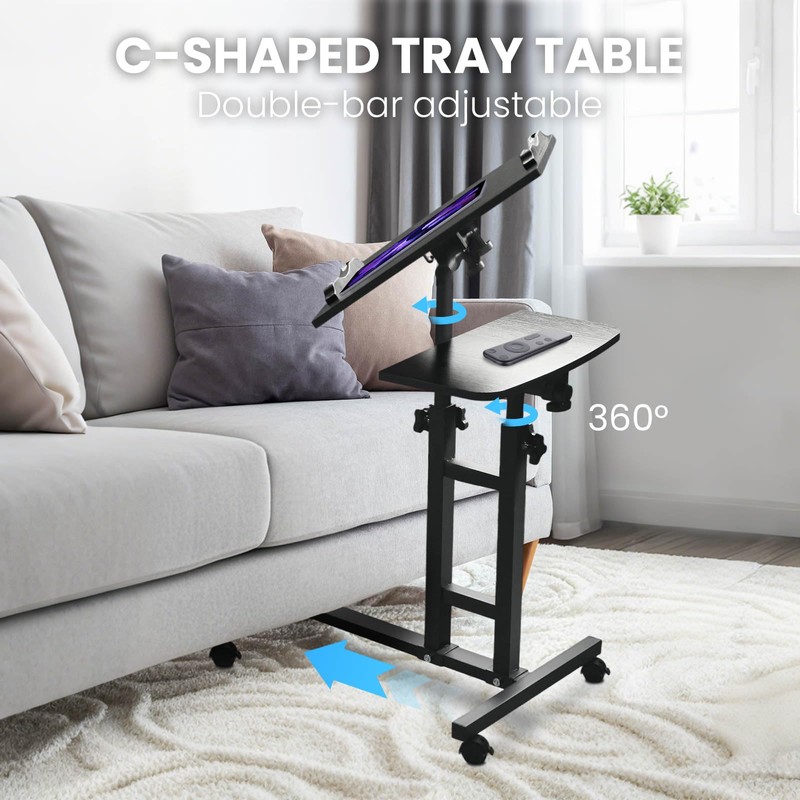 Compact Double Desktop 24 inch TV Tray Table, Rolling Desk