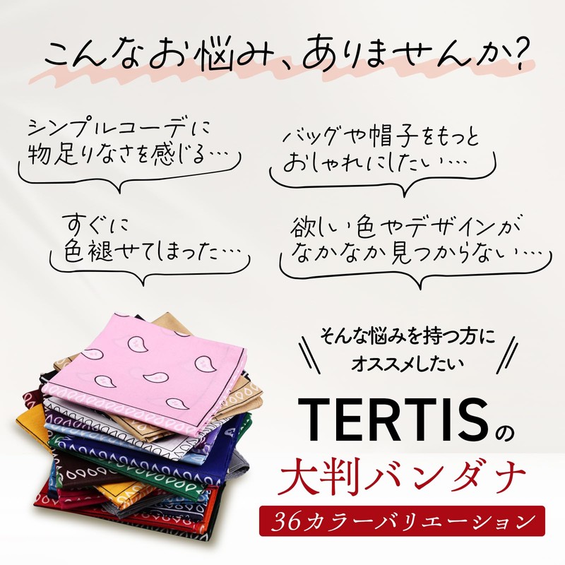 TERTIS TARTIS Bandana, Large, Paisley Pattern, 21.3 x 21.3 inches