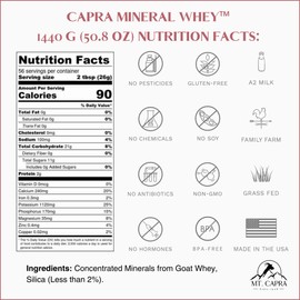 Mt. Capra Mineral Whey | A Whole Food, Bio-Available Mineral/Electrolyte Powder Supplement from Goat Milk Whey, Rich in Potassium, Alkalizing | 56 Servings - 50.8 oz