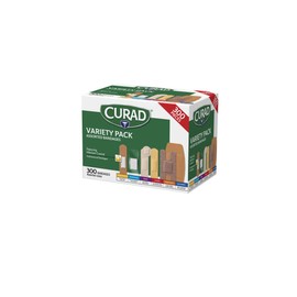 Curad CURAD Assorted Bandages Variety Pack, 6 Styles Including Antibacterial, Waterproof, Sheer, Plastic, Heavy Duty & Flex-Fabric, Protects Scrapes, Cuts & Burns, Latex-Free, 300 Count
