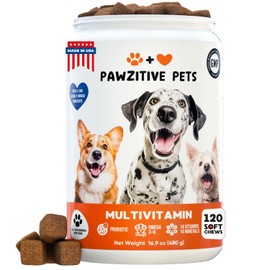 Dog Multivitamin Chews - Glucosamine Chondroitin Vitamin Chewables - 24 in 1 Dog Probiotic Treats for Skin, Joint, Bones, Liver - Immune Support Supplement with Vitamins & Minerals - All Breeds & Ages