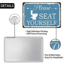Vintage Please Seat Yourself Sign Metal Tin Sign - Farmhouse Bathroom Quote Saying Signs Rustic Bathroom Wall Decor for Toilet Restroom Home Decor Gifts 8x12 Inch