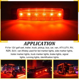 BJZ LED Trailer Marker Lights Red 6 Led Side Marker Clearance Light Bar 12V 3.8" Front Rear Signal Indicator Light Strip Waterproof for Trailer Truck Van Pickup ATV UTV RV, 10Pcs w/Clear Lens