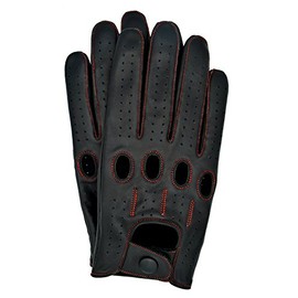 Riparo Genuine Leather Full-Finger Driving Gloves, Black/Red Thread, Small