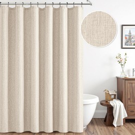 ANRODUO ANRODUO Cream Linen Shower Curtain, Boho Farmhouse Fabric Shower Curtain Set with 12 Metal Hooks, Waterproof Heavy Duty Textured Polyester, Button Hole Design, Machine Washable for Bathroom, W70xL72