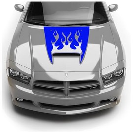 BENINI DESIGN STUDIO Flame Hood Scoop Blackout Decal Graphics Vinyl Decal Kit Racing Stripes Compatible with 2006-2010 Dodge Charger SRT8 Super Bee and Daytona (Blue)